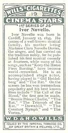 1928 Wills's Cinema Stars (1st Series) #19 Ivor Novello Back
