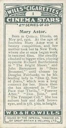1928 Wills's Cinema Stars (2nd Series) #1 Mary Astor Back
