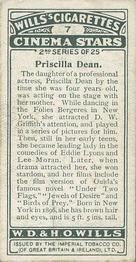 1928 Wills's Cinema Stars (2nd Series) #7 Priscilla Dean Back