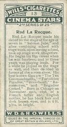 1928 Wills's Cinema Stars (2nd Series) #13 Rod La Rocque Back