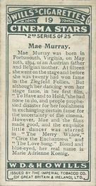 1928 Wills's Cinema Stars (2nd Series) #19 Mae Murray Back