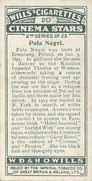 1928 Wills's Cinema Stars (2nd Series) #20 Pola Negri Back