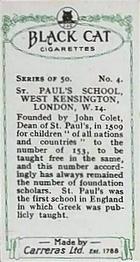 1929 Black Cat School Emblems (Small) #4 St. Paul's School, West Kensington - London Back