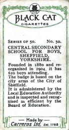 1929 Black Cat School Emblems (Small) #50 Central Secondary School For Boys, Sheffield - Yorkshire Back
