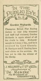 1930 J. Millhoff In the Public Eye #15 Gordon Richards Back