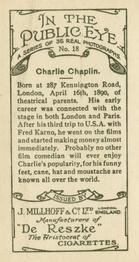 1930 J. Millhoff In the Public Eye #18 Charlie Chaplin Back