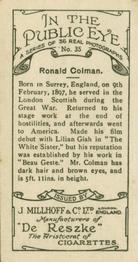 1930 J. Millhoff In the Public Eye #35 Ronald Colman Back