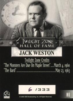 2005 Rittenhouse Twilight Zone Science and Superstition Series 4 - Twilight Zone Hall of Fame #H6 Jack Weston Back