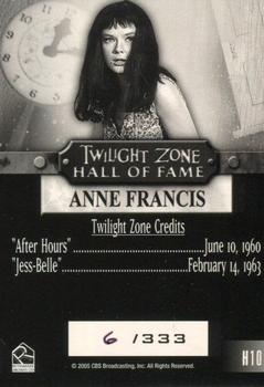 2005 Rittenhouse Twilight Zone Science and Superstition Series 4 - Twilight Zone Hall of Fame #H10 Anne Francis Back
