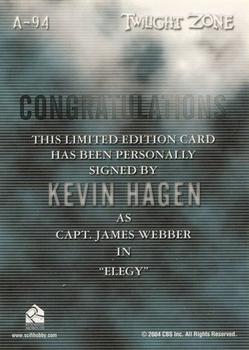 2005 Rittenhouse Twilight Zone Science and Superstition Series 4 - Autographs #A-94 Kevin Hagen Back