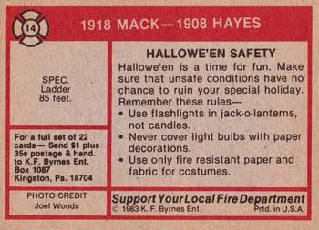 1983 K.F. Byrnes Ent. - Support Your Local Fire Department #14 1918 Mack - 1908 Hayes Back