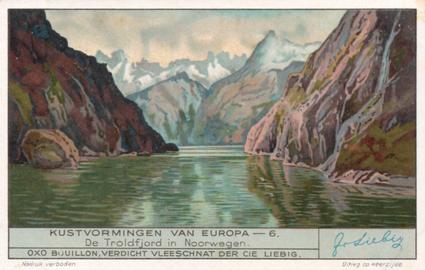 1936 Liebig Kustvormingen van Europa (The Coast of Europe) (Dutch Text) (F1330, S1316) #6 De Troldfjord in Noorwegen Front