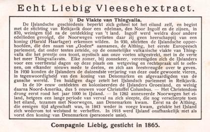 1934 Liebig Indrukken van Ijsland (Iceland) (Dutch Text) (F1294, S1295) #5 De Vlakte van Thingvalia Back