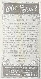 1936 Ardath Who Is This? #7 Elisabeth Bergner Back