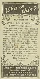 1936 Ardath Who Is This? #40 William Powell Back