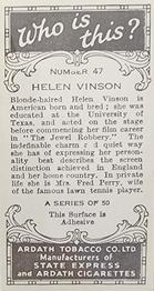 1936 Ardath Who Is This? #47 Helen Vinson Back