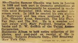 1922 Tobacco Products Corp Film Stars (C142) #99 Charles S. Chaplin Back