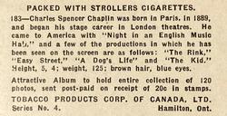 1922 Tobacco Products Corp Film Stars (C142) #183 Charlie Chaplin Back