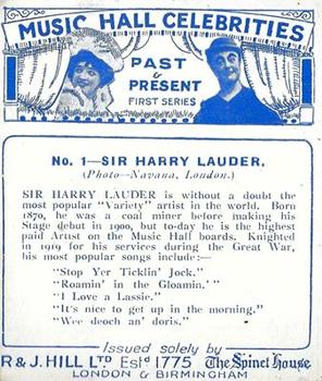 1930 R&J. Hill Music Hall Celebrities Past and Present (Large) #1 Sir Harry Lauder Back