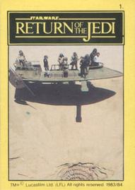 1983 Monty Fabrieken Return of the Jedi Mini Cards #1 Desert Skiff Above the Sarlacc Pit Front