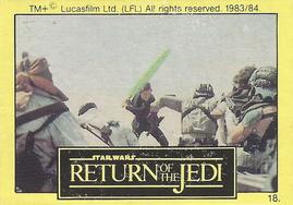 1983 Monty Fabrieken Return of the Jedi Mini Cards #18 Battle on the Desert Skiff Front