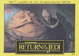 1983 Monty Fabrieken Return of the Jedi Mini Cards #21 Jabba the Hutt / Bib Fortuna Front
