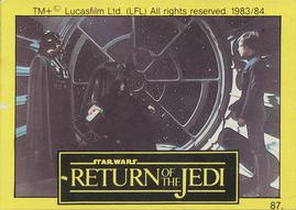 1983 Monty Fabrieken Return of the Jedi Mini Cards #87 Luke Skywalker / Darth Vader Front