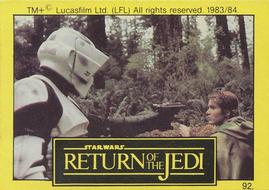 1983 Monty Fabrieken Return of the Jedi Mini Cards #92 Scout Trooper / Princess Leia Front