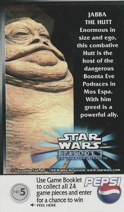 1999 Pepsi Star Wars Episode I #5 Jabba The Hutt Back