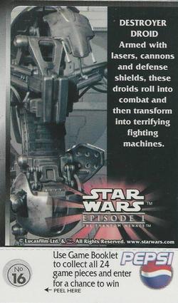 1999 Pepsi Star Wars Episode I #16 Destroyer Droid Back