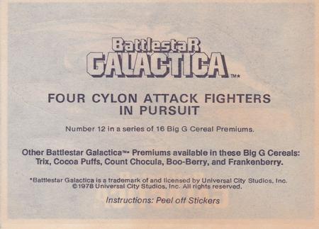 1978 Big G Cereal Premiums Battlestar Galactica #12 Four Cylon Attack Fighters Back