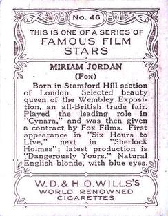 1933 Wills's Famous Film Stars (Medium Size) #46 Miriam Jordan Back