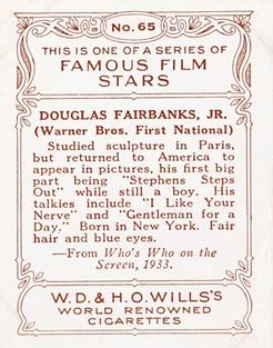 1933 Wills's Famous Film Stars (Medium Size) #65 Douglas Fairbanks Jr. Back