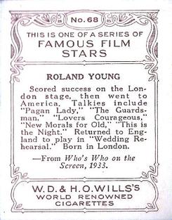 1933 Wills's Famous Film Stars (Medium Size) #68 Roland Young Back