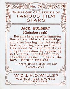 1933 Wills's Famous Film Stars (Medium Size) #76 Jack Hulbert Back