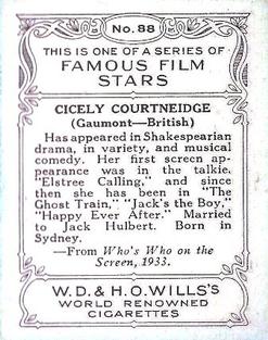 1933 Wills's Famous Film Stars (Medium Size) #88 Cicely Courtneidge Back