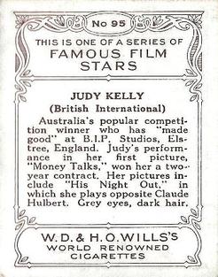 1933 Wills's Famous Film Stars (Medium Size) #95 Judy Kelly Back