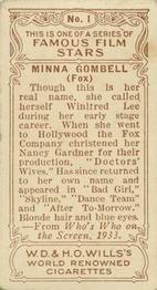 1933 Wills's Famous Film Stars (Small Images) #1 Minna Gombell Back