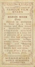 1933 Wills's Famous Film Stars (Small Images) #9 Marian Nixon Back