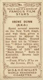 1933 Wills's Famous Film Stars (Small Images) #11 Irene Dunne Back