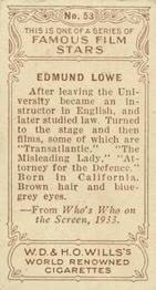 1933 Wills's Famous Film Stars (Small Images) #53 Edmund Lowe Back