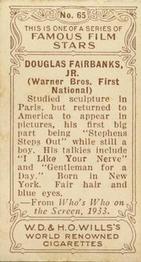 1933 Wills's Famous Film Stars (Small Images) #65 Douglas Fairbanks Jr. Back