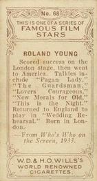 1933 Wills's Famous Film Stars (Small Images) #68 Roland Young Back