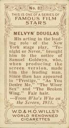 1933 Wills's Famous Film Stars (Small Images) #82 Melvyn Douglas Back