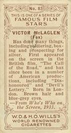 1933 Wills's Famous Film Stars (Small Images) #83 Victor McLaglen Back