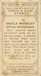 1933 Wills's Famous Film Stars (Small Images) #96 Angela Baddeley Back