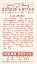 1934 Gallaher Park Drive Champions of Screen & Stage #4 Bing Crosby Back