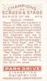 1934 Gallaher Park Drive Champions of Screen & Stage #5 Raquel Torres Back