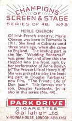 1934 Gallaher Park Drive Champions of Screen & Stage #8 Merle Oberon Back