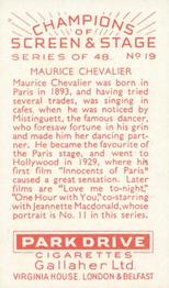 1934 Gallaher Park Drive Champions of Screen & Stage #19 Maurice Chevalier Back